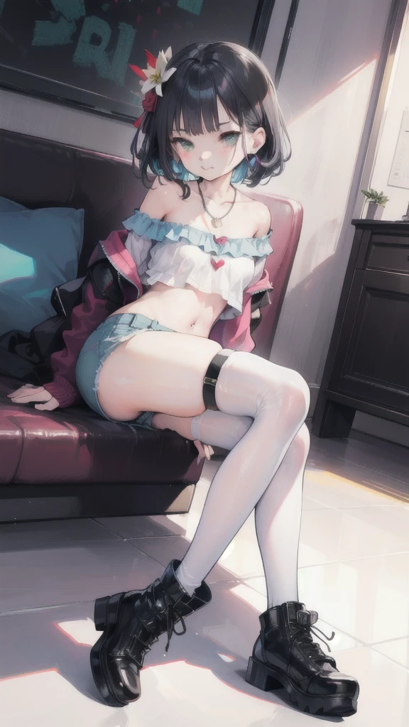 (whole body:1.2), (Young Girls),(((Love Hotels)))、Contempt、
、Red and black hoodie、White Hoodie、Black platform boots、(Foot Focus)、
Black Hair、Black Hairロング、Black eyes、masterpiece, best quality, Ultra-high resolution, Fluorescent Color,, 1 girl, looking at the audience, Pretty Face, beautiful eyes, (Off-shoulder: 1.2), Raise your head, shiny hair, shiny skin, Glow Cutting, Finger proportion coordination, best quality, 1 sister, solo, blouse, Denim shorts, necklace, (Graffiti:1.5), paint splatter, Put your arms behind your back, looking at the audience, armband, thigh strap, paint the body, head tilt, having fun, hair color, aqua eyes, earphone,graffiti wall,1 ,masterpiece,best quality,Official Art,Extremely detailed CG unity 8k wallpaper, 1 girl, Cute girl, Yuri, Hair accessories, shorts, Crop Top, Pantyhose, Ribbon_Necklace,masterpiece、Highest image quality、best quality、 ((panic))、Glossy hair quality、Small face、Super detailed, beautiful and bright eyes、Ultra-detailed, clear and beautiful face、(Cute illustrations:1.2), High resolution, Extremely detailed, best quality, Awkward、(gap in shorts)、(Cute lingerie),ok,
