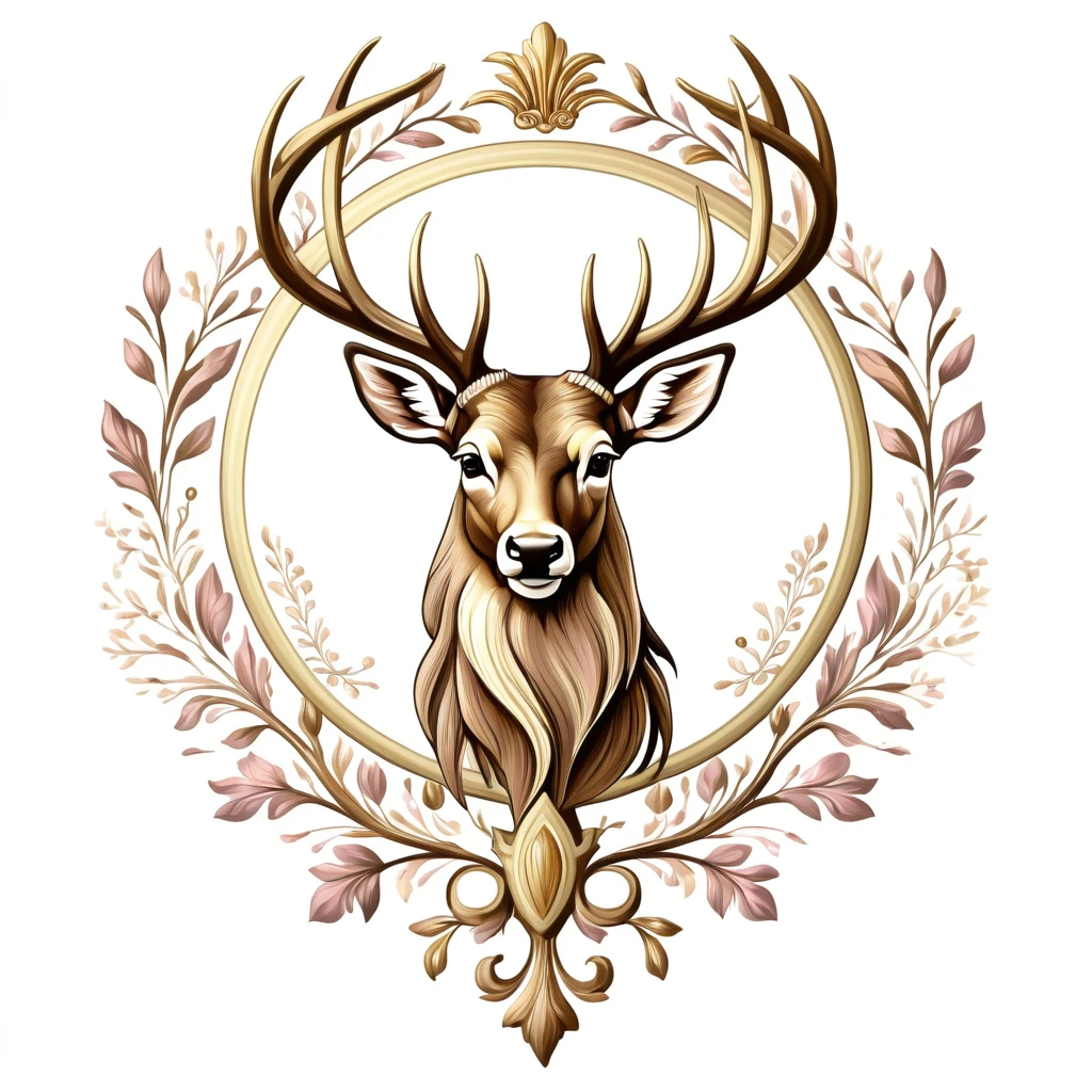 deer emblem, majestic and graceful, rich composition, pastel colors, no background, top quality image.