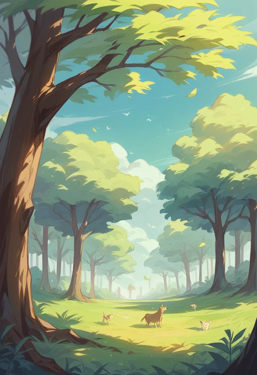 Two trees、The light surrounds the tree、The tree shines、Ultra-realistic、8K、photograph、grassland、The wind is blowing、horizon