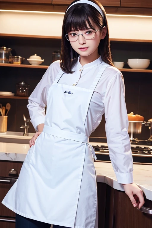 Highest quality、masterpiece、High sensitivity、High resolution、detailed、Slim Body、Glasses、apron、kitchen