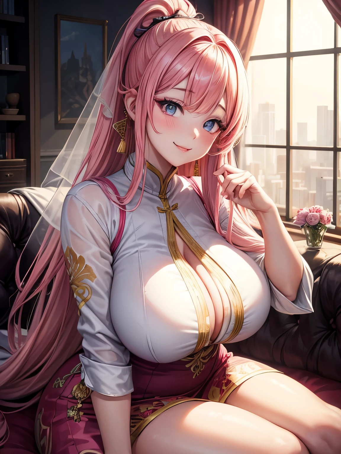 4K,High resolution, (Highly detailed CG,8k,wallpaper)、One ,(Clean detailed eyes),((Fantasy Costume,Erotic)),(((Put out the nipple)))),((NSFW)),(Huge breasts),(Huge breasts),(Huge breasts),(Huge breasts),(((Huge breasts))),(Beautiful and shapely breasts),Light-colored hair、Cute hairstyle