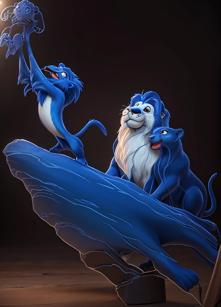 a majestic lion raising a blue hedgehog, extremely detailed, 8k, dramatic lighting, cinematic composition, intricate details, vibrant colors, masterpiece, photorealistic, studio lighting, ultra-fine painting, physically-based rendering, sharp focus, HDR, UHD, professional, vivid colors, bokeh