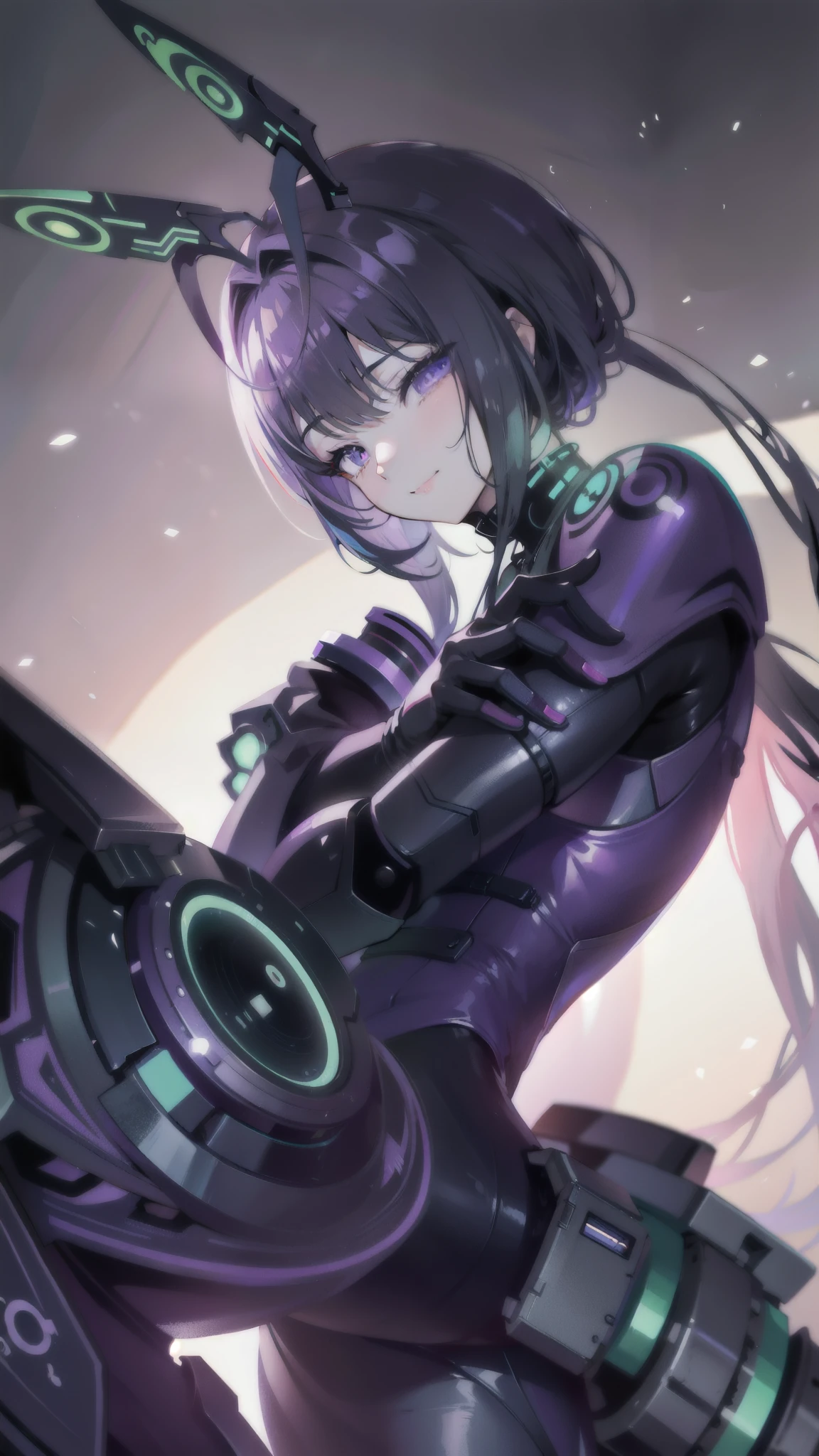 A 2D anime girl in a metropitan background, beautiful detailed robot with purple venom theme, girl is posing like cold, shivering, sleeping with eyes closed, happy smile, bee venom, at the venom headquarters, best quality,4k,8k,highres,masterpiece:1.2,ultra-detailed,realistic,photorealistic,photo-realistic:1.37,HDR,UHD,studio lighting,ultra-fine painting,sharp focus,physically-based rendering,extreme detail description,professional,vivid colors,bokeh,concept art