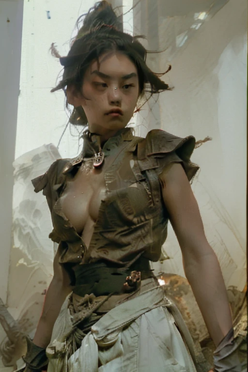 (((Women))), (((Best Quality))), (((masterpiece))), (((AS-Adult))), ((( Japanese ))), Look up from your knees, A beautiful asian samurai Women with perfect body, modern samurai, ((( Asian))), Wear gloves on your hands,The left arm is made of steel and metal tips.,Made of protective devices., The eyes are drawn, (( Appears under the chest. )), (( small dental floss )), Simon Bisley, almost naked(Simon Bisley)castle town desert,For high resolution posters, straight hair, Minimal clothing, armor (crazy clothes ), Full of spikes and rivets., tribal tattoos, (((full bodyesbian))), Straight brown hair,Dyed hair tips