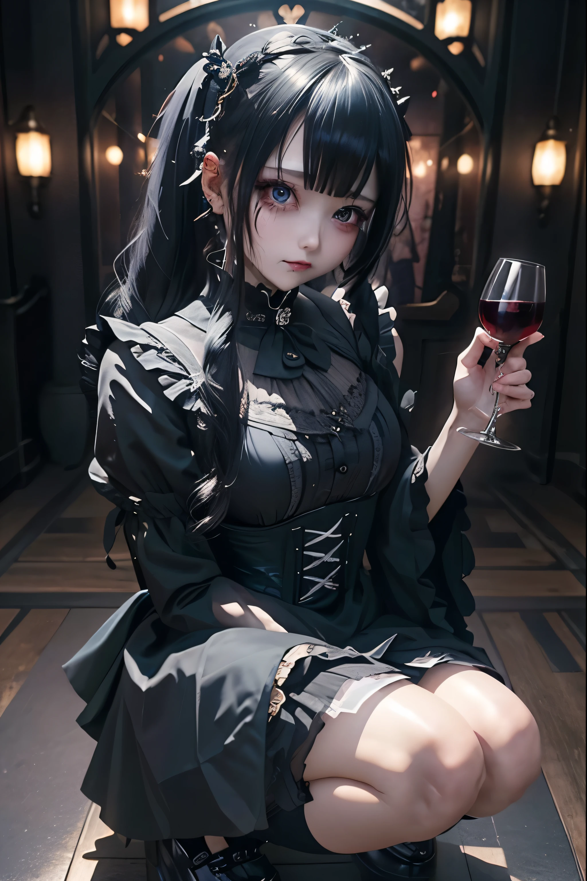 Hard Dark Gothic Makeup、Black dark eyeshadow、sad、Good skin radiance、Dark Gothicメイク、Dark smile、palace、The beauty of fragrance、24-years-old、Expression of intense sexual pleasure、Embarrassed look、Dark Gothic、Highest quality、Expression of sexual pleasure amid suffering、Drunk face、紫のMaid clotheysterious、Noble、The face of someone holding it in the toilet、sexy、Loving smile、Twin tail hair、Right blue eye, Left eye is red、Super tempting pose、Platform Heel Shoes、Heavy makeup、Gothic Lolita clothes、Silver Hair、Long Hair Straight Hair、Cute Gothic Lolita Dress、Beautiful Face、elegant features、Attractive face、Stained glass is the background、Chest glistening with sweat、The room is dark、goth long dress、Bell Sleeves、Wizard Sleeve、Decadent look、Sexually excited expression、Glossy thighs wet with water、Thighs that are wet and shiny with oil、Background of a room full of roses、sad expression、Rose Maiden、The embroidery is pink、The dress has pink embroidery.、Thigh-high socks、Knee-high socks、Gentle expression、Dark black eyeshadow、Stained glass and rose background、thighs are a little thin、Female Duo、Female couple、dark church background、Stained glass、Black metal world、Dark Castle、Dark Room、Slender body、gothic long dress、Victorian dress、Her thighs are shining with sweat、My body is wet and shiny、Lots of glitter on the thighs、sweating、My thighs are sticky from sweating、Sweat glistening on my thighs, The whole body is sweaty and shiny、I sweated a lot.、My thighs are sweaty、My thighs are wet、My thighs are shining with sweat、A lot of sweat glistening all over the body、Small breasts、upright、Are standing、Hold the wine in your right hand、Hold the lantern in your left hand、pantyhose、Dynamic Angle、Looking down on opponent、