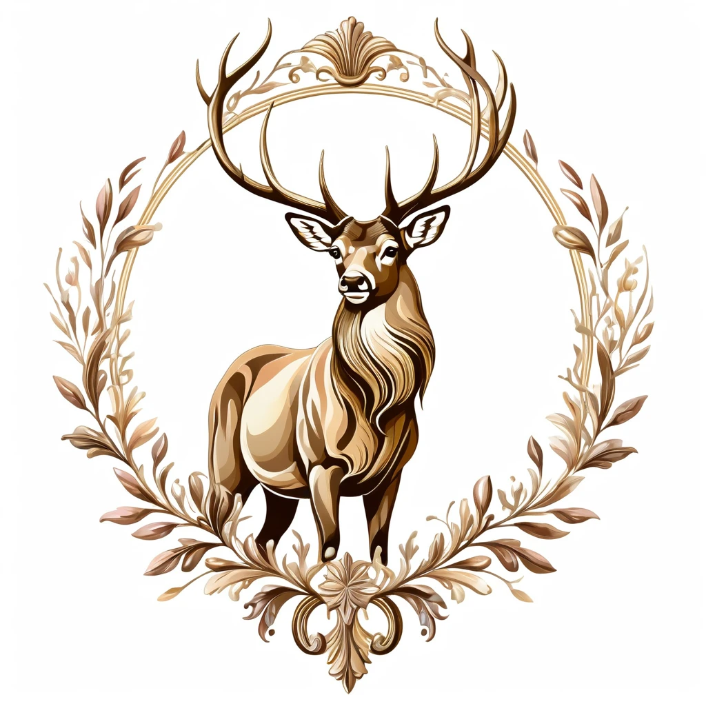 deer emblem, majestic and graceful, rich composition, pastel colors, no background, top quality image.