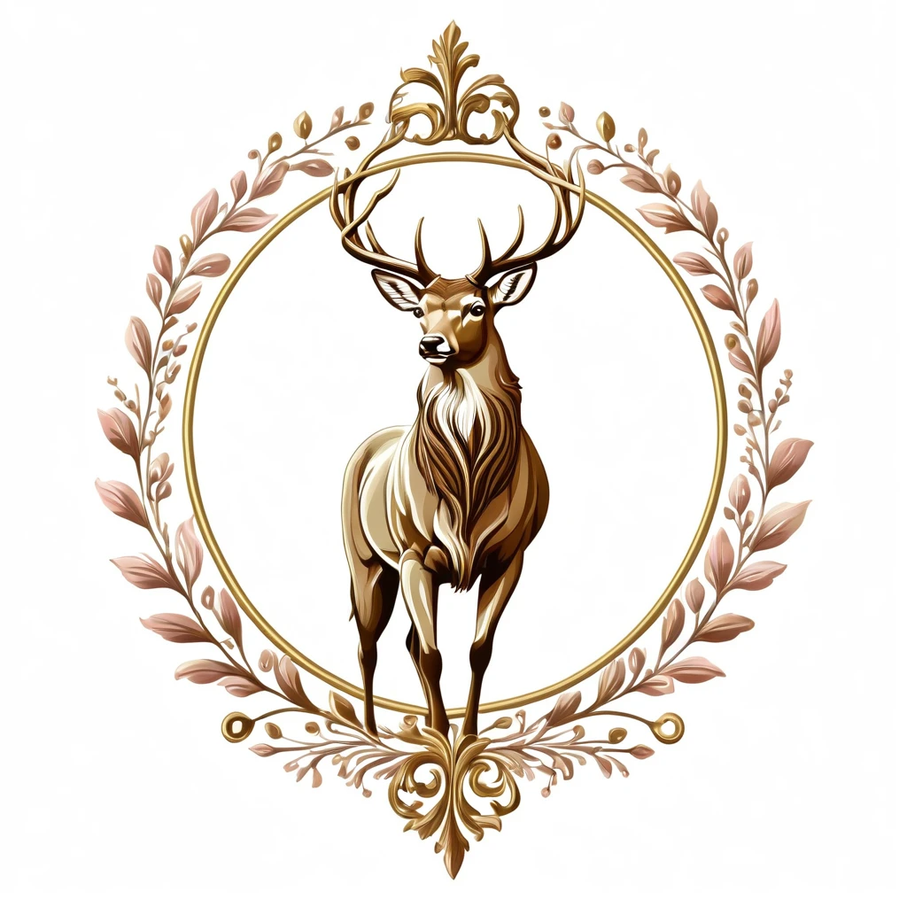 deer emblem, majestic and graceful, rich composition, pastel colors, no background, top quality image.