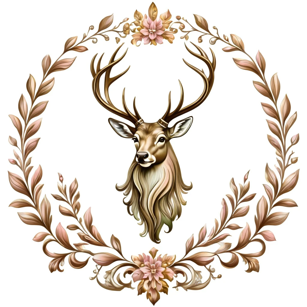 deer emblem, majestic and graceful, rich composition, pastel colors, no background, top quality image.