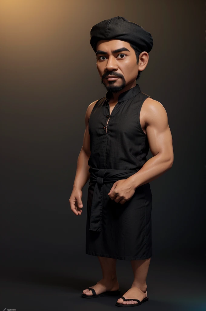 4d caricature. a man Indonesian face.hairless.full body view.