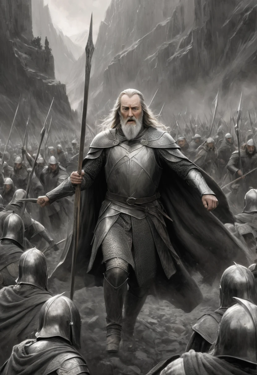 stunning black and white graphite sketch of King Théoden's relief army of Rohirrim , panoramic shot, from The Lord Of The Rings trilogy, in dynamic pose, by Anna Razumovskay, (by Alyssa Monks:1.1), by Joseph Lorusso, by Lilia Alvarado, beautiful lighting, sharp focus, 8k, high res, (pores:0.1), (sweaty:0.8), Masterpiece, Nikon Z9, Award - winning photograph, --ar 16:9 --style raw --stylize 750 --niji 6, perfect composition, beautiful detailed intricate insanely detailed octane render trending on artstation, 8 k artistic photography, photorealistic concept art, soft natural volumetric cinematic perfect, wide angle view