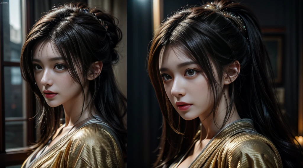 masterpiece，quality，Best quality，official art，（Beauty and aesthetics：1.2），（masterpiece：1.3）， （8K， Realistically， RAW photo quality is the best： 1.4）， Beautiful face， （Realistic face），Ultra-high resolution， Ultra-realistic photos， The content is very detailed， Golden Ratio， （Energetic：1.3），（saturation：1.3），Unreal Engine， (High Detail: 1.9)，（woman：1.4），（Sexy body），Mature woman，Gorgeous wizard robe，Half-length portrait，drama，（magic），（：1.8）
