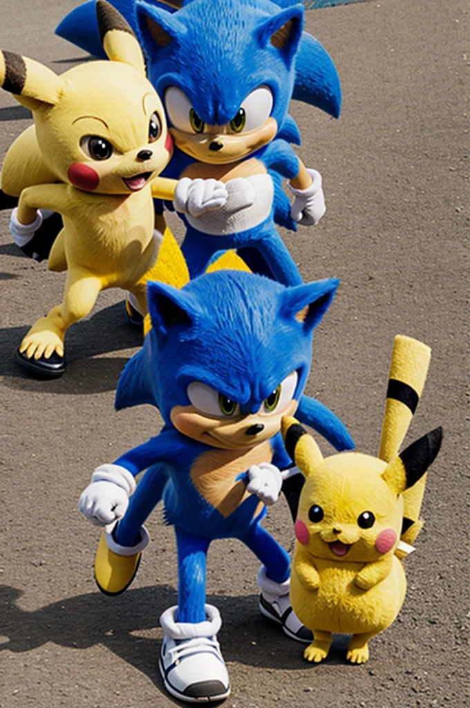 Sonic the edge playing with Pikachu