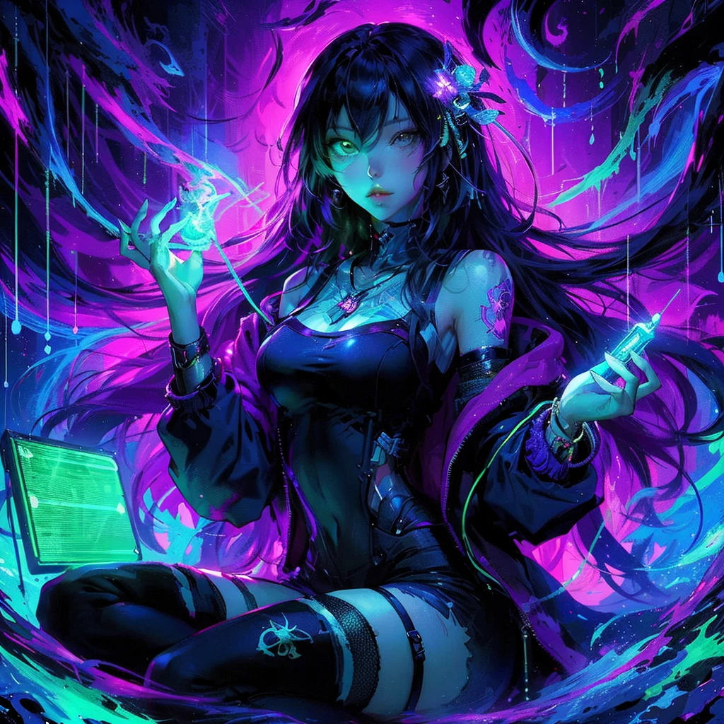 a woman sitting on top of a box next to a cat, artstyle : ilya kuvshinov, shiny colorful, sexy girl wearing shorts, black jeans, medibang, characters merged, anime like