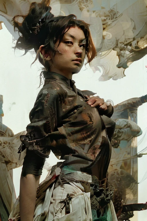 (((Women))), (((Best Quality))), (((masterpiece))), (((AS-Adult))), ((( Japanese ))), Look up from your knees, A beautiful asian samurai Women with perfect body, modern samurai, ((( Asian))), Wear gloves on your hands,The left arm is made of steel and metal tip protection devices., The eyes are drawn, (( Appears under the chest. )), (( small dental floss )), Simon Bisley, almost naked(Simon Bisley)castle town desert,For high resolution posters, straight hair, Minimal clothing, armor (crazy clothes ), Full of spikes and rivets., tribal tattoos, (((full bodyesbian))), Straight brown hair,Dyed hair tips