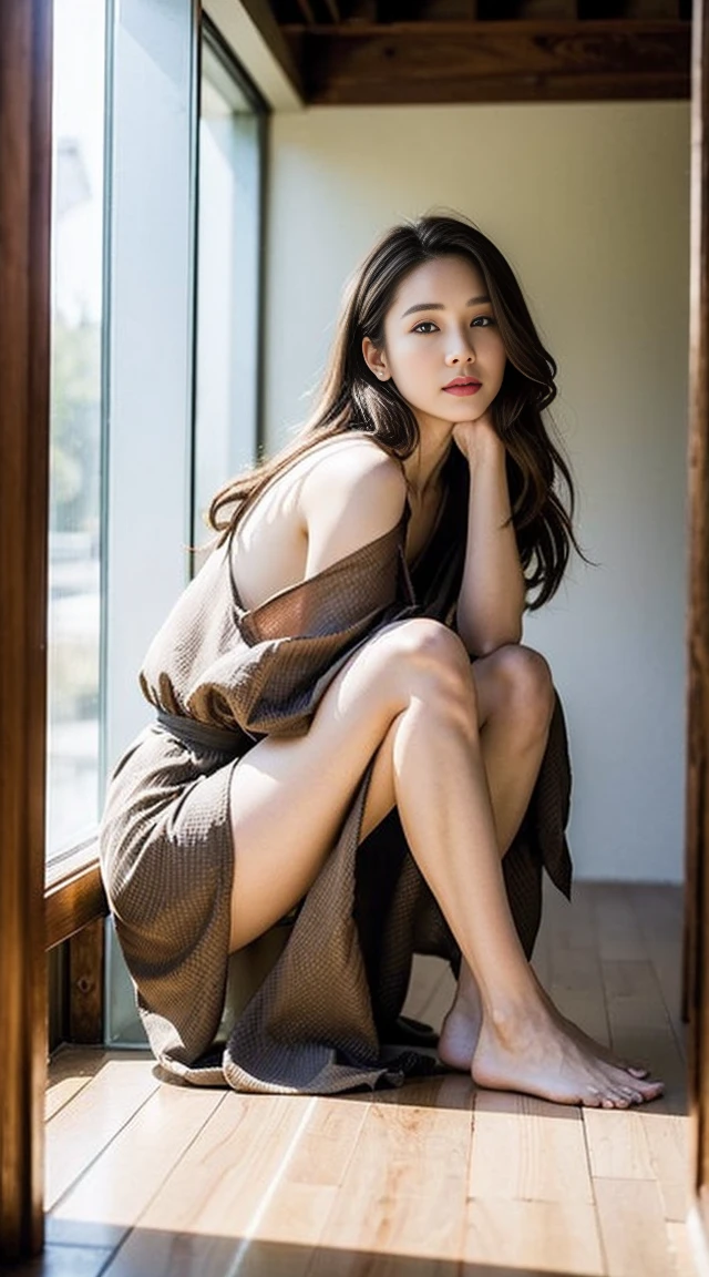 Dark brown hair、Light brown eyes、Japanese actress、 Lady、I am about 40 years old..、(Intricate details:1.2)、(Which one is on top??:1.4)、 (Ultra-high resolution:1.2)、Ultra-high resolution、(Finely tuned)、(Detailed facial features)、Hmph、8K resolution、D cup size breasts、Long Hair、Large windows、Extravagant space、relax、、,Full body photo、Head to toe shot、Beautiful legs、Camisole dress、Beautiful legs、A refreshing room filled with sunlight、she, household items, (plant:0.8), Fashion Hub, Extreme Detail, Very detailed, Realistic, Hourglass-shaped body, Obscene pose,、、私 cry a lot、tears、person on the left、White wall、White floor、diagonally from below、Please lift your chin、テーブルの上にsit、relaxした表情、Pose of Weakness、(auraroid photo:1.2)、From outside the window、Transparent Painting、8K、32k、Highest quality、(Details of both eyes)、1 Girl、elegant、(Loose dress :1.4)、sunset、sit、(Low Angle、From what angle do you see this?:1.2)、Hilarious、Leaning against a wall、