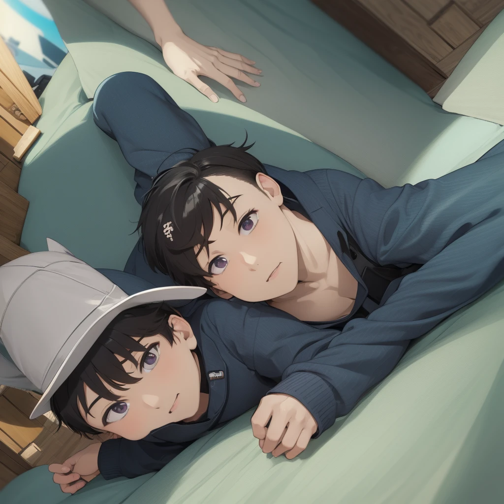 Shota boy, lying down, fish eye view, 