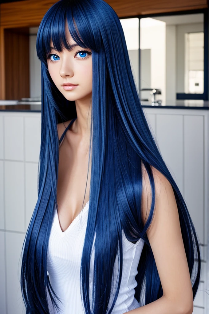Sexy long hair anime girl with blue eyes