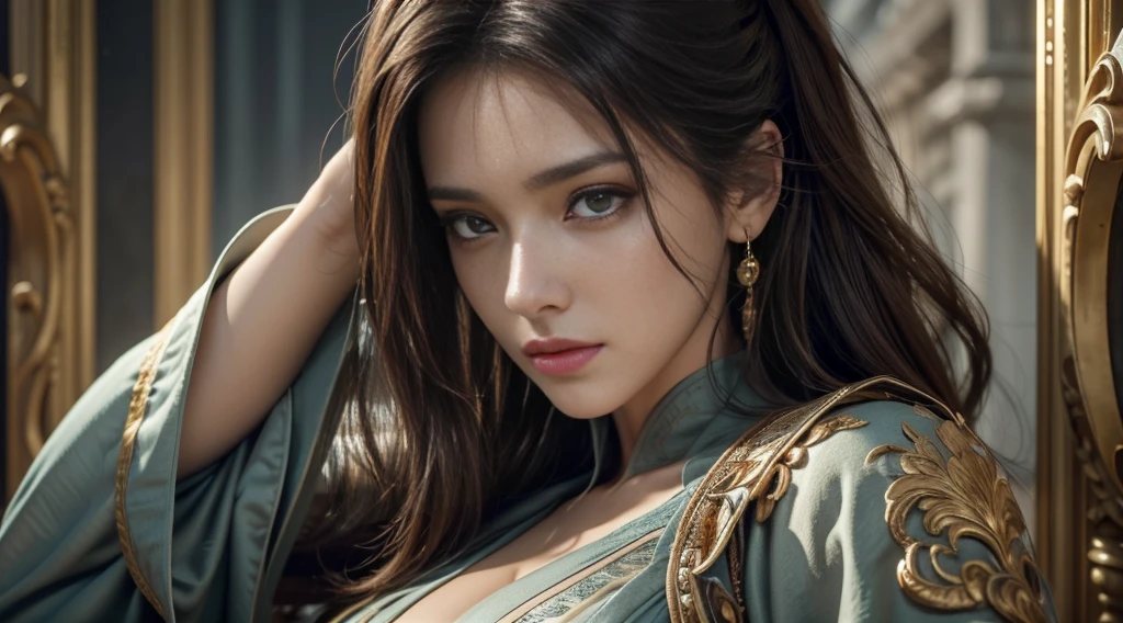masterpiece,quality,Best quality,official art,(Beauty and aesthetics:1.2),(masterpiece:1.3), (8K, Realistically, RAW photo quality is the best: 1.4), Beautiful face, (Realistic face),Ultra-high resolution, Ultra-realistic photos, The content is very detailed, Golden Ratio, (Energetic:1.3),(saturation:1.3),Unreal Engine, (High Detail: 1.9),(woman:1.4),(Sexy body),Mature woman,Gorgeous wizard robe,Half-length portrait,drama,(magic),(:1.8)