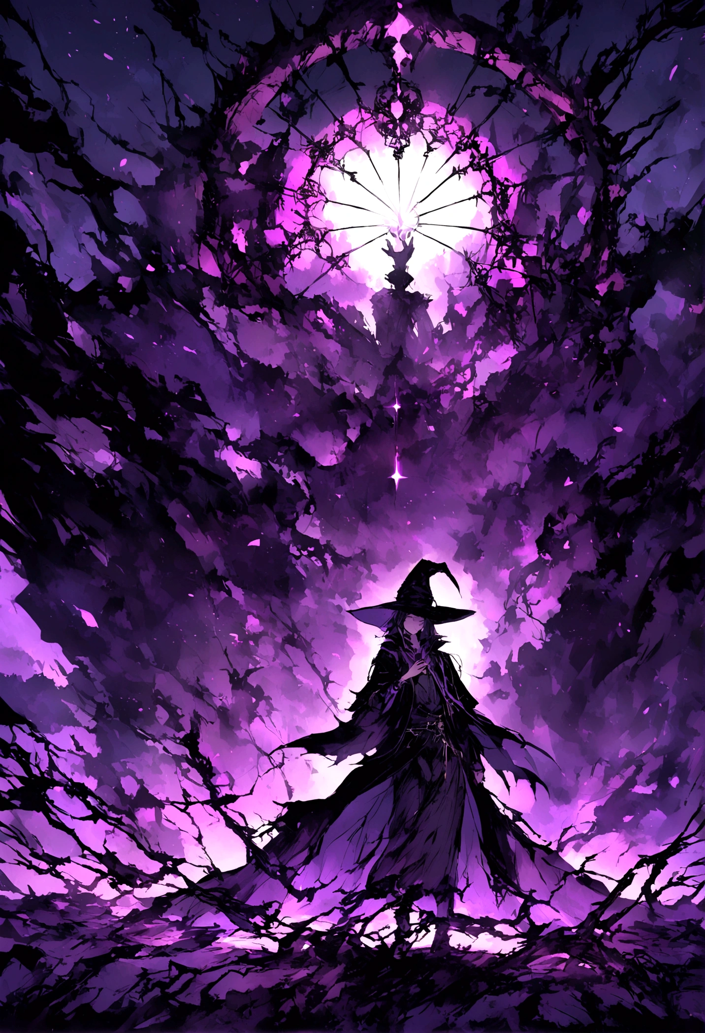 A young wizard summons a shadow servant with purple details