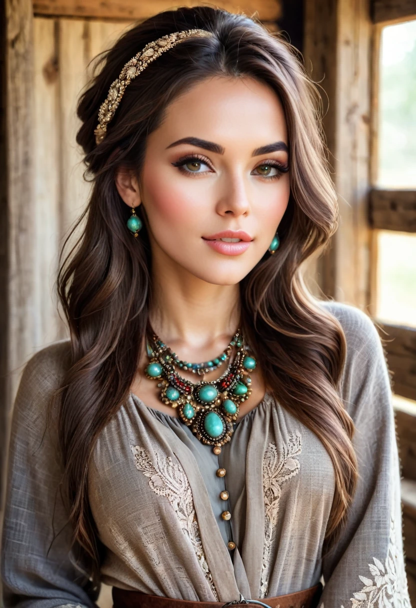 Beautiful woman, beautiful style ,Rustic style, accessories