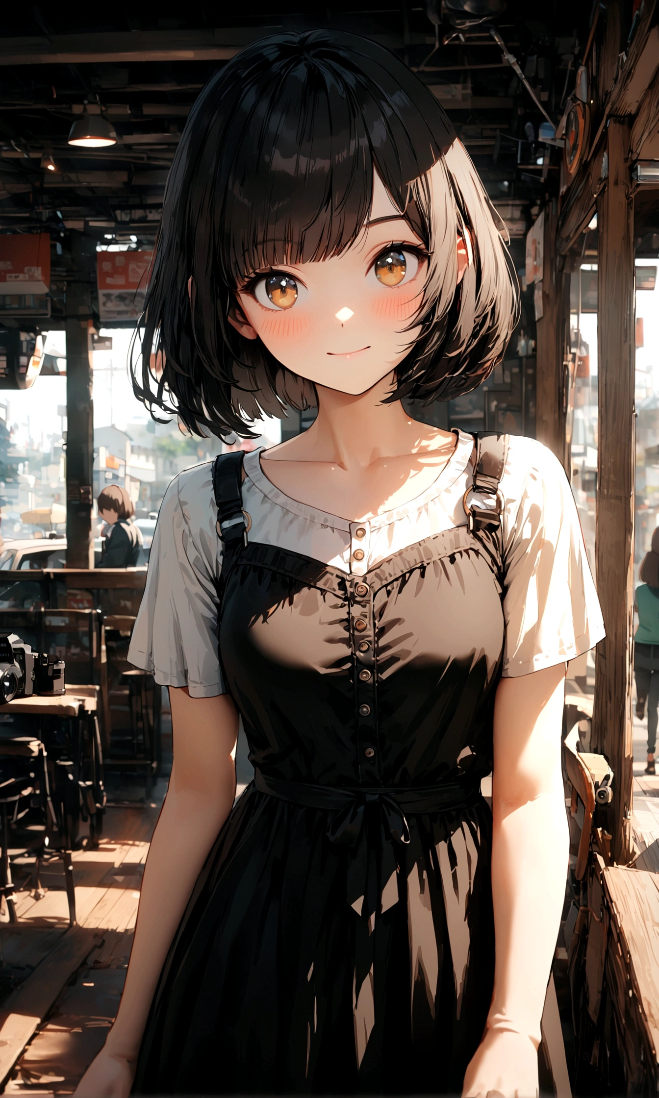 A girl named Amy, first-person view, Retro Flare, f/1.4, 85mm, Nikon, Bob Cut, UHD, retina, masterpiece, accurate, anatomically correct, textured skin, super detail, high details, high quality, best quality, highres, 1080P, HD, 4K, 8k, casual dress
