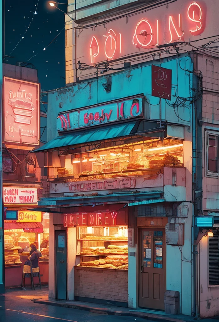 Bakery under the stars,Neon light,Romantic, indian