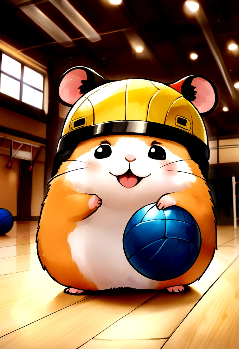 happy hamster, Having a volleyball, gym, Volleyball court