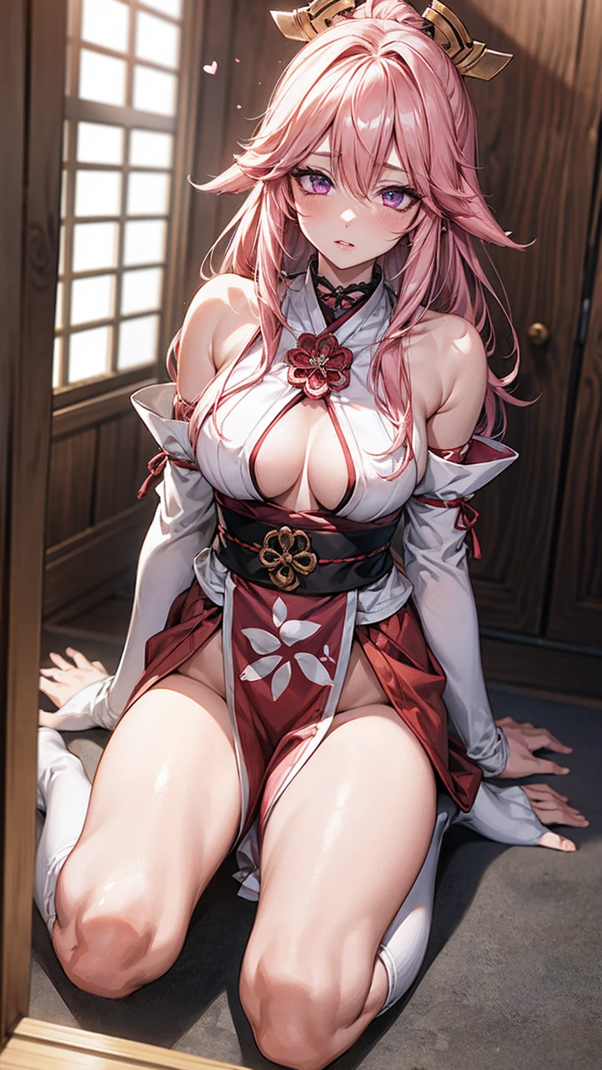 One Girl, (Urzan-6500:0.7), K-POPアイドル, yae miko, , Exposed bare shoulders, Pink Hair, Long white hair, Japanese Clothing, The best quality in the best condition, (da pintura:1.5), (hair ornaments:1.35), gem, Purple eyes, 耳Nipple Ring, , Written boundary depth, Detailed face, Face Focus, ribbon_trim, (View your audience:1.25), Non-traditional Shrine Maiden, Shiny skin, Long sleeve, Thick lips, Game CG, (Blur the background:1.2), sit, , whole body、Put your head on the urinal,Yogurt all over、whole bodyが濡れている、One Girll, Kneel, Obscene, Pee, Urine,garbage,masterpiece, Highest quality, Very detailed,Knee-high socks、Long white elbow gloves
