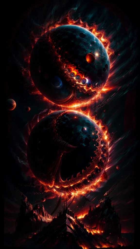 arafed, high details, best quality, 16k, [ultra detailed], masterpiece, best quality, (extremely detailed), dynamic angle, ultra wide shot, RAW, photorealistic, a extreme magnified picture of (1) fiery eye of a black devil, red iris, a full black moon, round moon being reflected on the iris, 3D rendering, [[anatomically correct]] zrpgstyle
