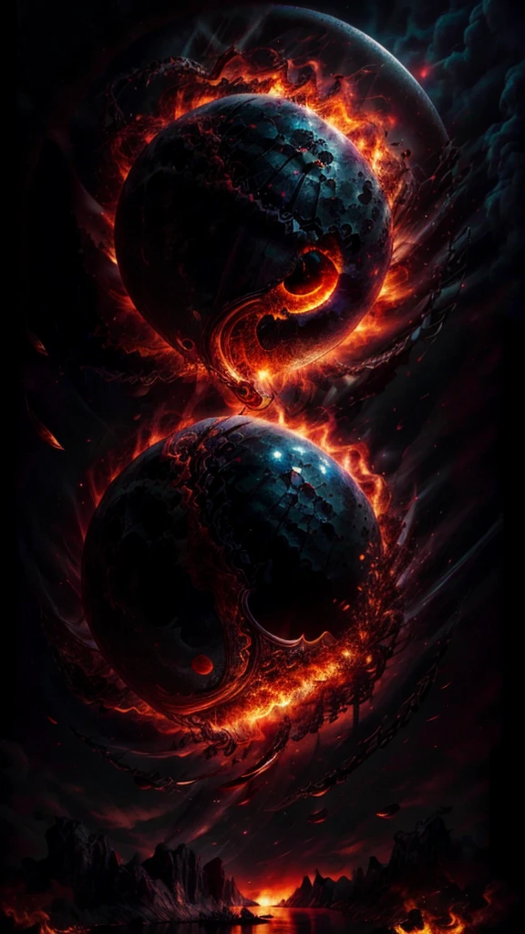 arafed, high details, best quality, 16k, [ultra detailed], masterpiece, best quality, (extremely detailed), dynamic angle, ultra wide shot, RAW, photorealistic, a extreme magnified picture of (1) fiery eye of a black devil, red iris, a full black moon, round moon being reflected on the iris, 3D rendering, [[anatomically correct]] zrpgstyle