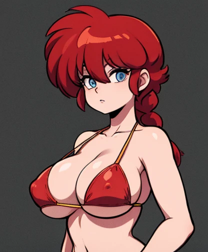 Tohru, Red hair, Braided hair, blue eyes, detailed eyes, whole body, Cleavage Bulge, Bikini, sinrisa coqueta, diversion 