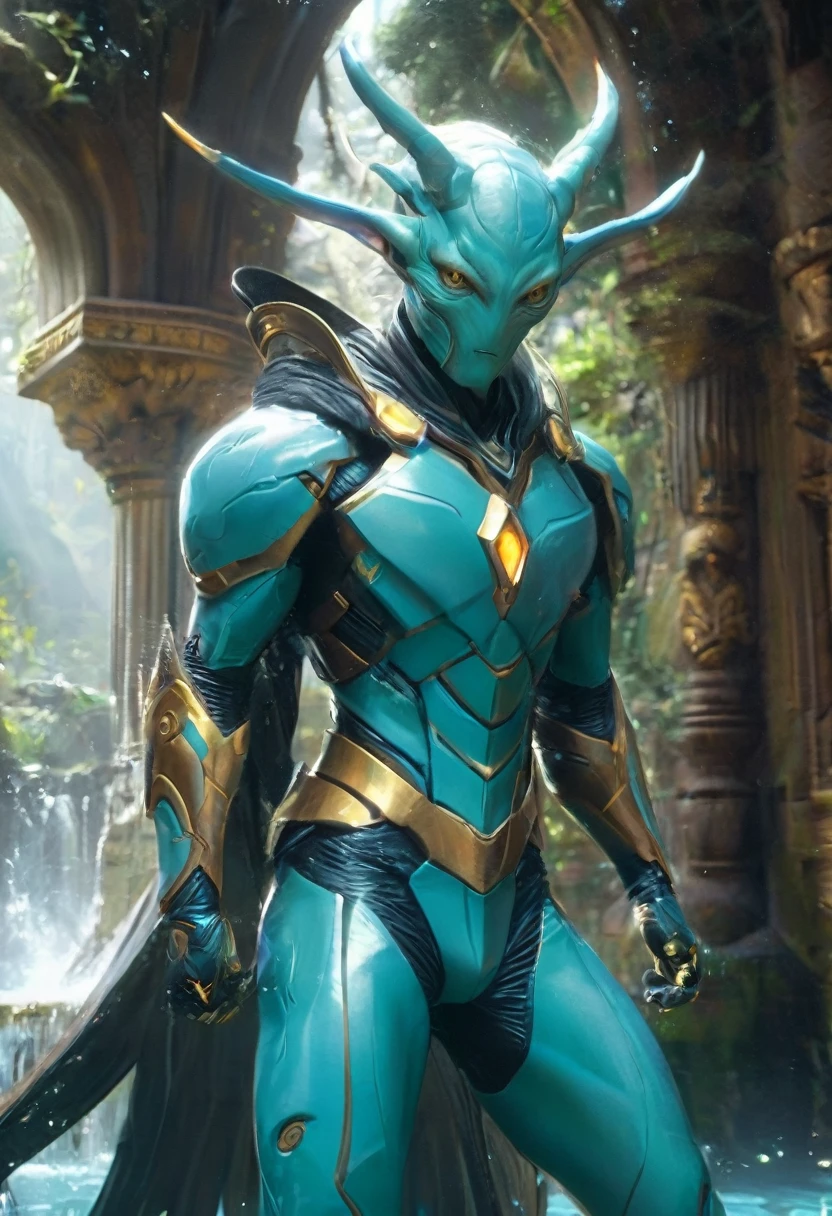 Rovender Kitt is a native of Orbona, an alien world, and he belongs to a species known as the "Hauld." He is distinctly alien in appearance, characterized by his tall and lean frame, which is covered in smooth, greenish-blue skin. His body is agile and built for quick movements, reflecting his adaptability and survival skills. Rovender's head is elongated, with large, expressive eyes that can change color based on his emotions. He has a pair of antennae protruding from his forehead, which enhance his sensory perception and communication abilities. His hands and feet are webbed, aiding in swimming and providing a better grip in various terrains. Rovender often dresses in practical, worn clothing suited for travel and survival, including a long cloak that conceals his features and provides protection from the elements.