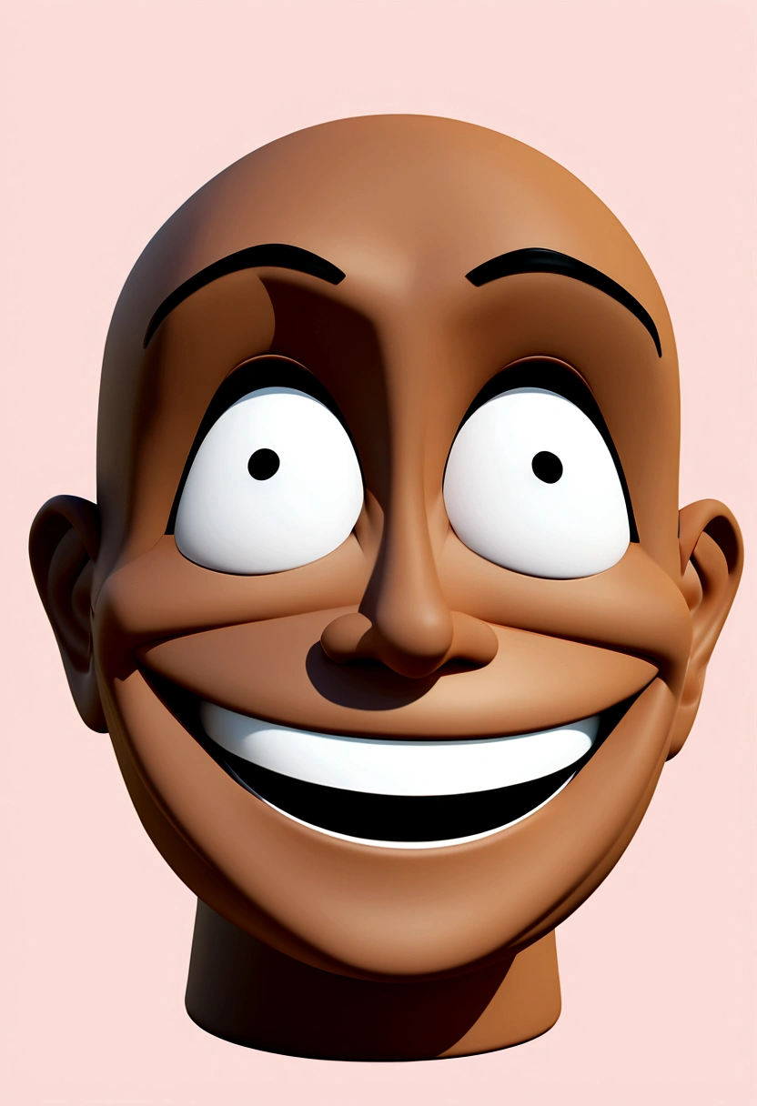 Smiling Man Illustration, insane smile, brown skin man with a giant grin, happily smiling at the camera, cheeky smile, he's smiling, very huge smile, smiling male, headshot profile picture, laughing huge smile, drawing in 3D Art style, C4D, pure white color background, Disney style, pixar style render illustration Super Detail, 8K