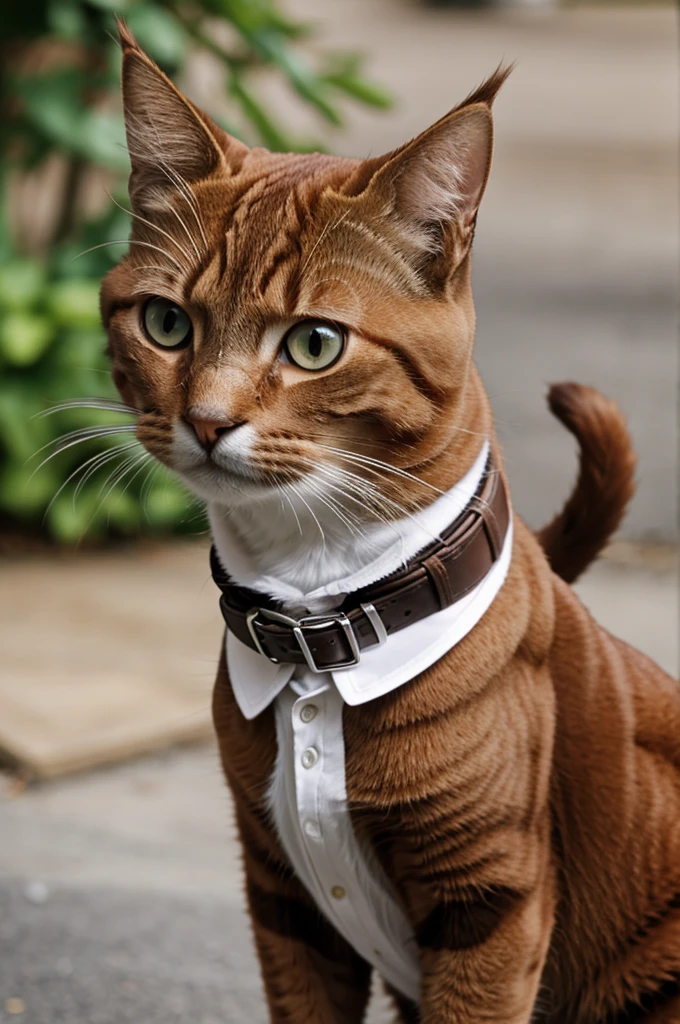 brown cat with white collar