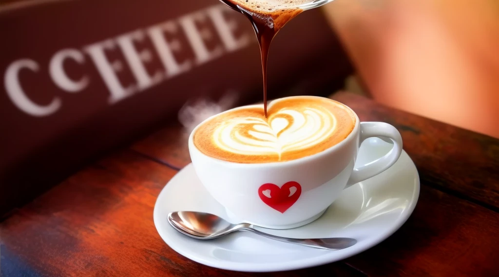 there is a cup of coffee with a heart on it, coffee, cup of coffee, Latte Art, cappuccino, hot coffee, coffee cup, morning coffee, drink more coffee, Portrait Shot, drinking a cup of coffee, drinking a coffee, morning, enjoying coffee at a coffee shop, coffee art, Shutterstock, good morning, drinking coffee, Cozy cafe background
