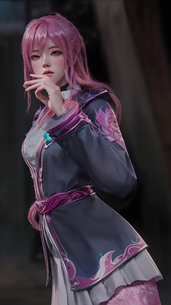 a close up of a woman with pink hair and a pink mask, beautiful character painting, guweiz, artwork in the style of guweiz, pink haired deity, by Yang J, epic exquisite character art, stunning character art, by Fan Qi, by Wuzhun Shifan, guweiz on pixiv artstation