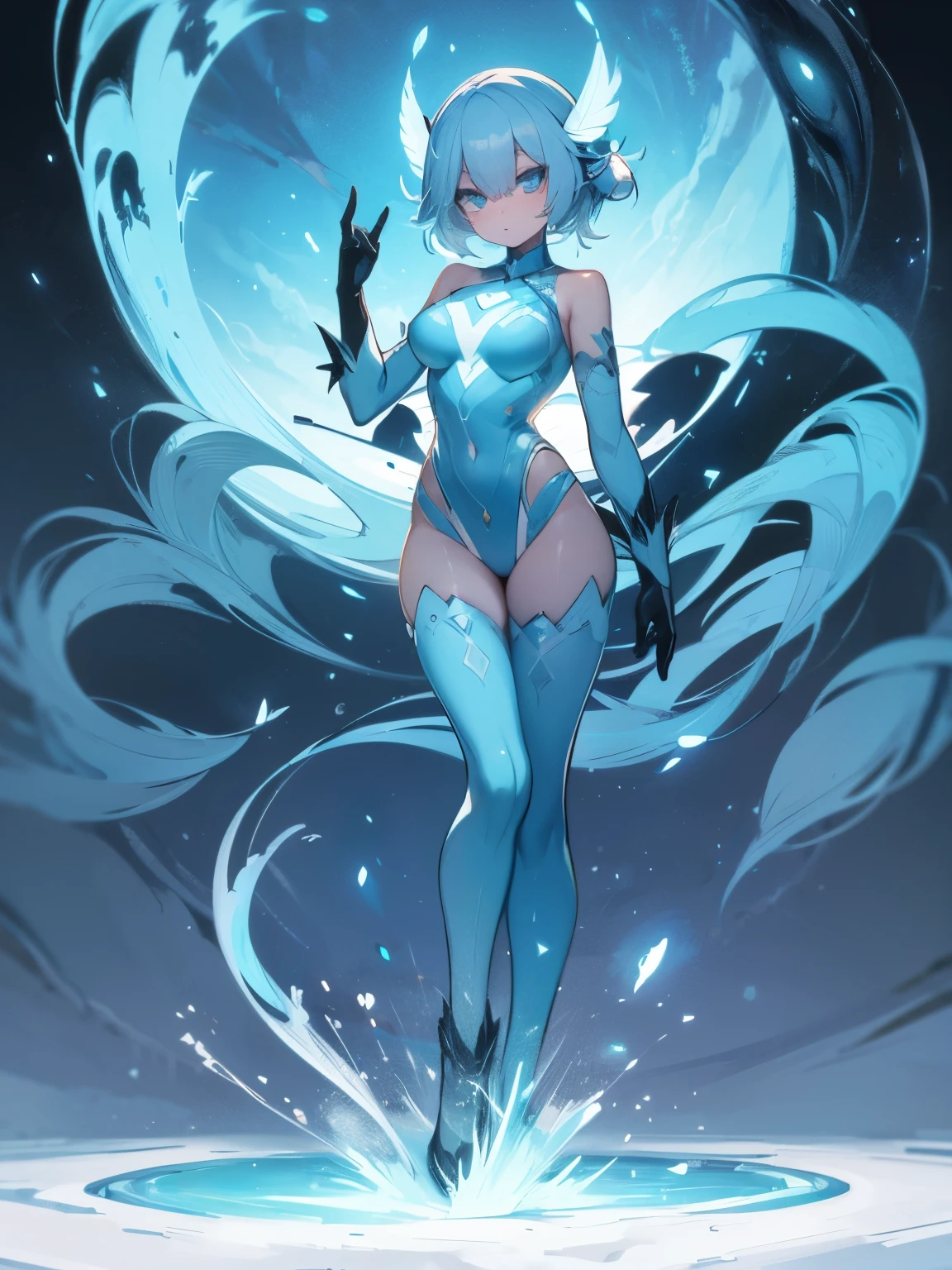 high-res, vivid colors), blue bird alien, detailed feathers, sparkling eyes, alien landscape, vibrant colors, surreal atmosphere, glowing lights, otherworldly features, intricate patterns, dreamlike scenery, Arctic Frost Ranger: A suit featuring icy blue and frosty white hues, accented with snowflake patterns and frost crystals. This Ranger commands the power of ice and cold, with abilities such as creating blizzards, forming ice constructs for defense, and freezing enemies in their tracks