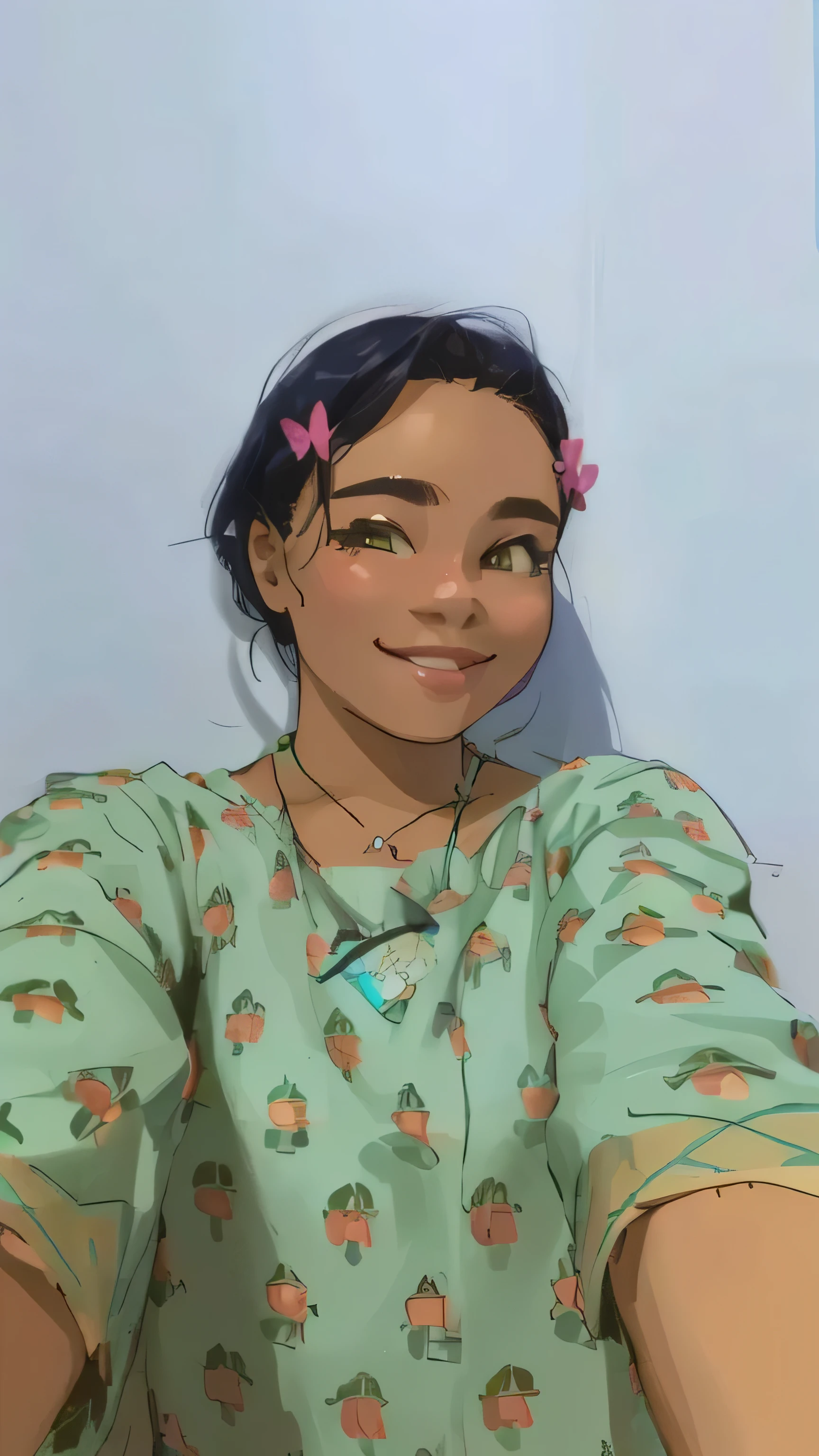 A 20 years cute girl, she smiling and taking selfie ,same pose, comic charector, sharp drawing, 2D sketch, 2D drawing, anime eyes ,