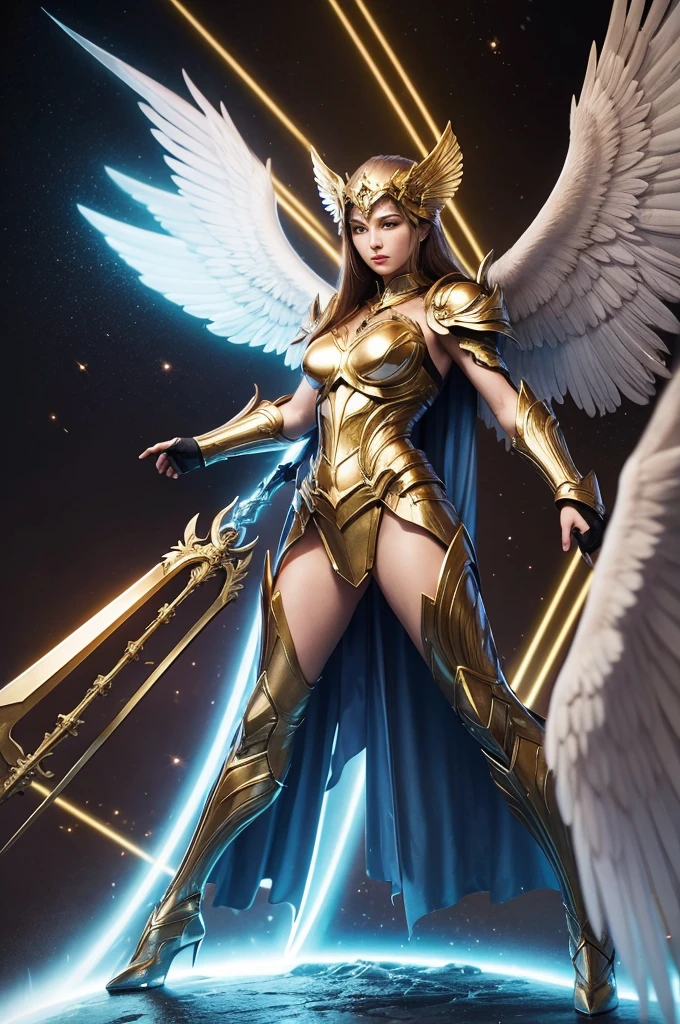 Archangel of light fighting with demons