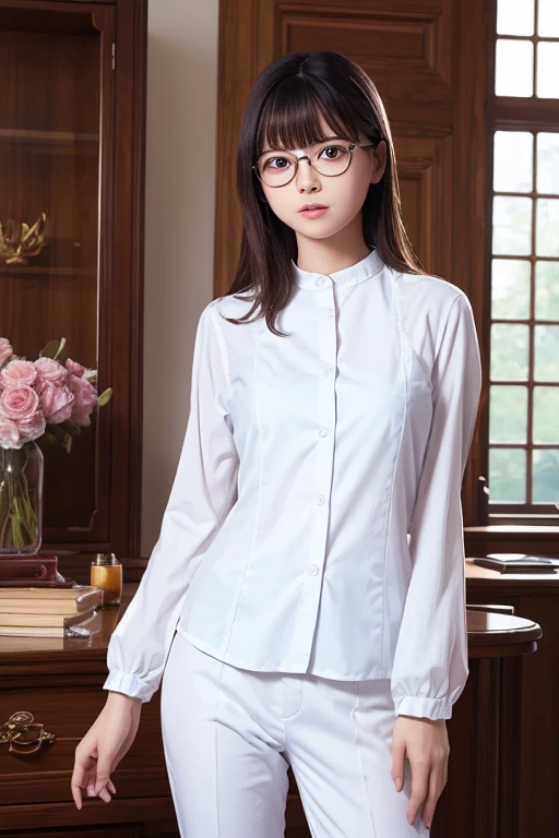 Highest quality、masterpiece、High sensitivity、High resolution、detailed、Slim Body、Glasses、one piece、
