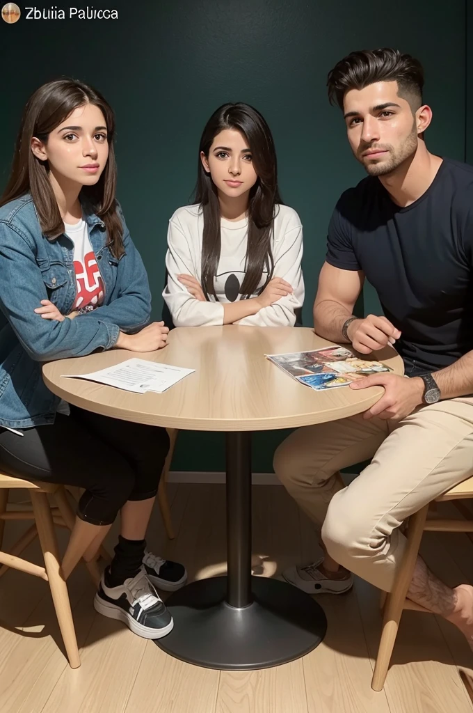 Take a screenshot of a podcast, at the table they are sitting: Rubiao, Sofia and Cristiano Palha from the comic book Quincas Borba