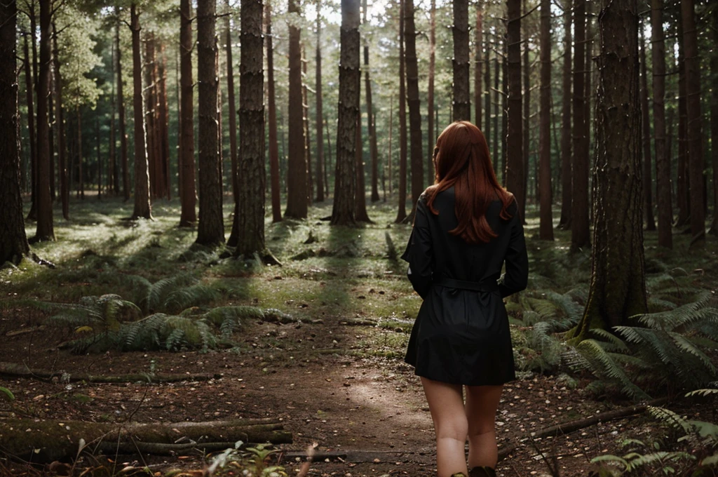 a close-up of a red-haired women without clothes in the forest, in the forest, in the forest, in the forest, in beautiful forests, deep in the forest, in the forest, in a forest, deep in the forest, of standing in the forest, view from behind, standing in the forest, beautiful red-haired girl, in front of a forest background big ass