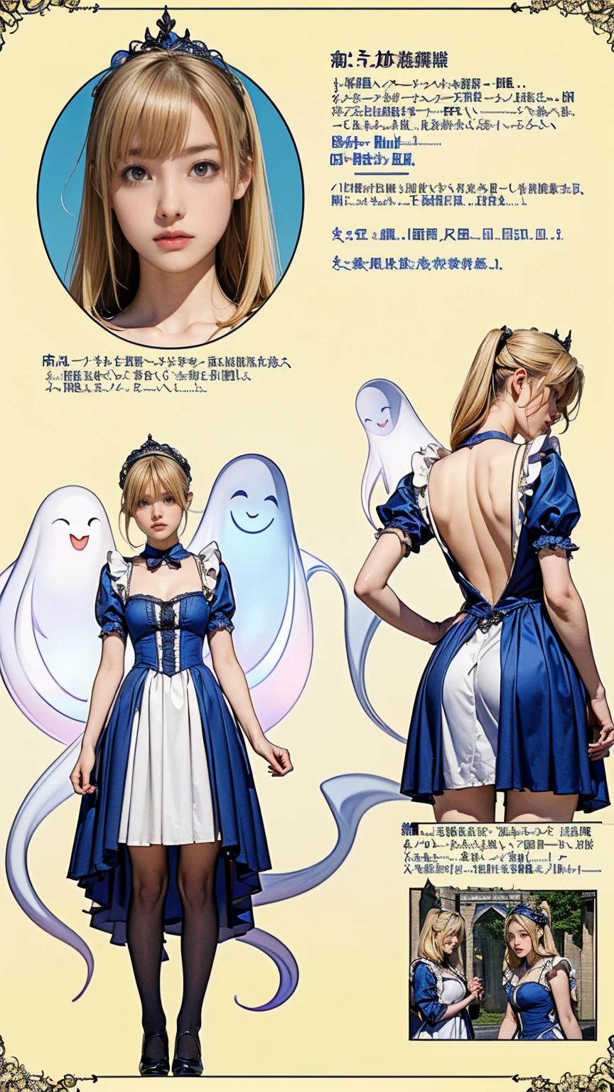 ((masterpiece)),(((Highest quality))),((Reference Sheet, Character Design, Alice in Wonderland、front, return, ~ ~ side, Mr..々Hairstyle, Mr..々Performance, Facial Expressions)), 14 years oldの少女, Cute type, (Very slim:1.4), (Very small ass:1.4), Realistic buttocks, (Large Breasts:1.5), Short Bob, Thin thighs, Long legs, It's not a big deal, ((Virginia Otis, 14 years old (blonde, blue eyes), thin, Cute face, Canterville Castle Night Walk (novel「Ghosts of Canterville」Works inspired by). 1887, Victorian Porn Dark Fantasy))