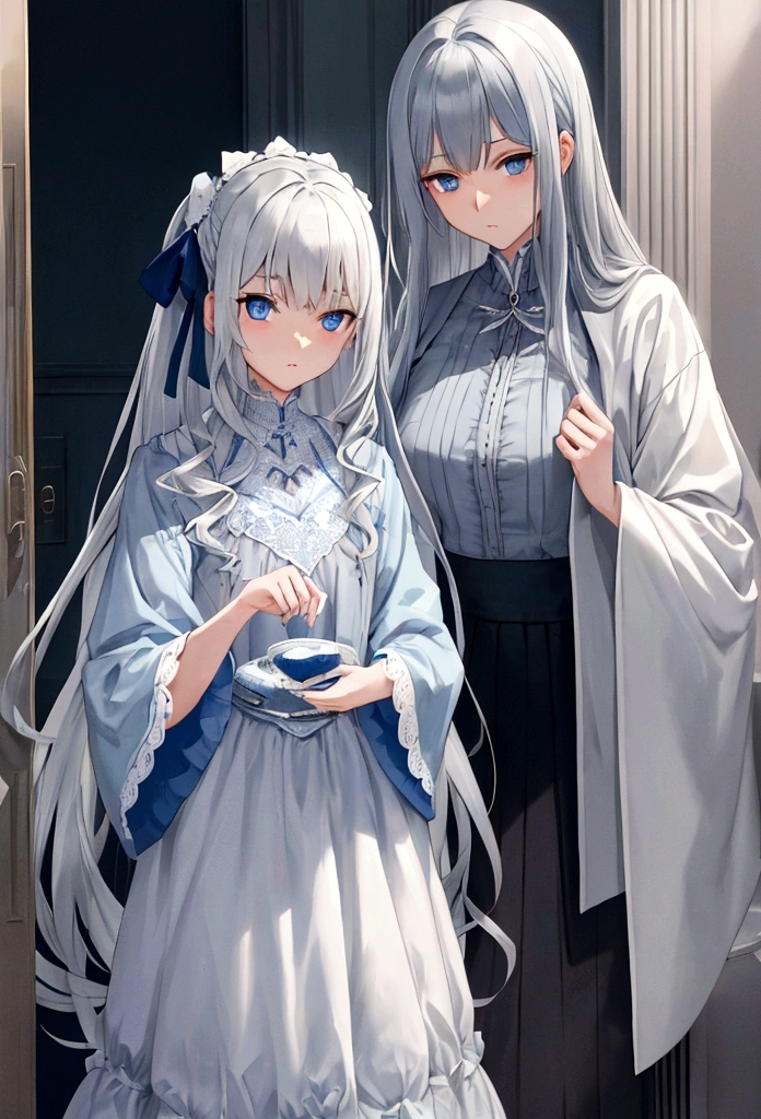 Gray Hair、Long Hair、Bright Blue Eyes、Lori、one's home、Masturbation