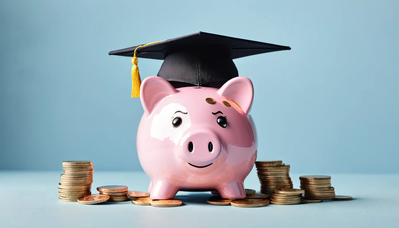 Piggy bank wear graduation cap with coins as symbol of education loan. education savings