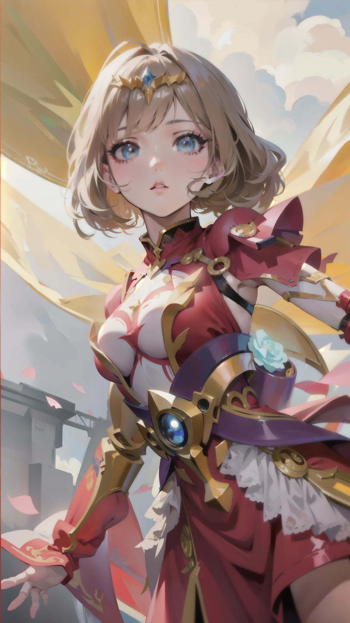 a 2D anime cartoon girl, Angela from Mobile Legends, elegant clothes, fancy clothes, beautiful detailed eyes, beautiful detailed lips, extremely detailed face and features, long eyelashes, cute beautiful robot dolls, (best quality,4k,8k,highres,masterpiece:1.2),ultra-detailed,(realistic,photorealistic,photo-realistic:1.37),vibrant colors,intricate details,dynamic lighting,cinematic composition,digital painting,concept art style