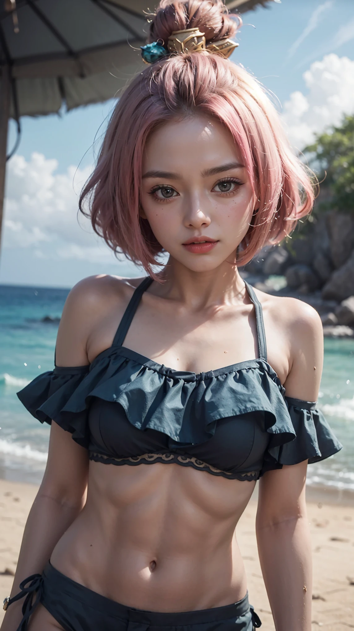 a close up of a 4 girls  ,pink hair , big booobs ,  shadowbringers cinematic, 4 k detail fantasy, a beautiful fantasy empress, game cg, xianxia fantasy, xianxia hero, 2. 5 d cgi anime fantasy artwork, cinematic goddess close shot, ruan jia and artgerm, wow 4 k detail fantasy, hyperdetailed fantasy character