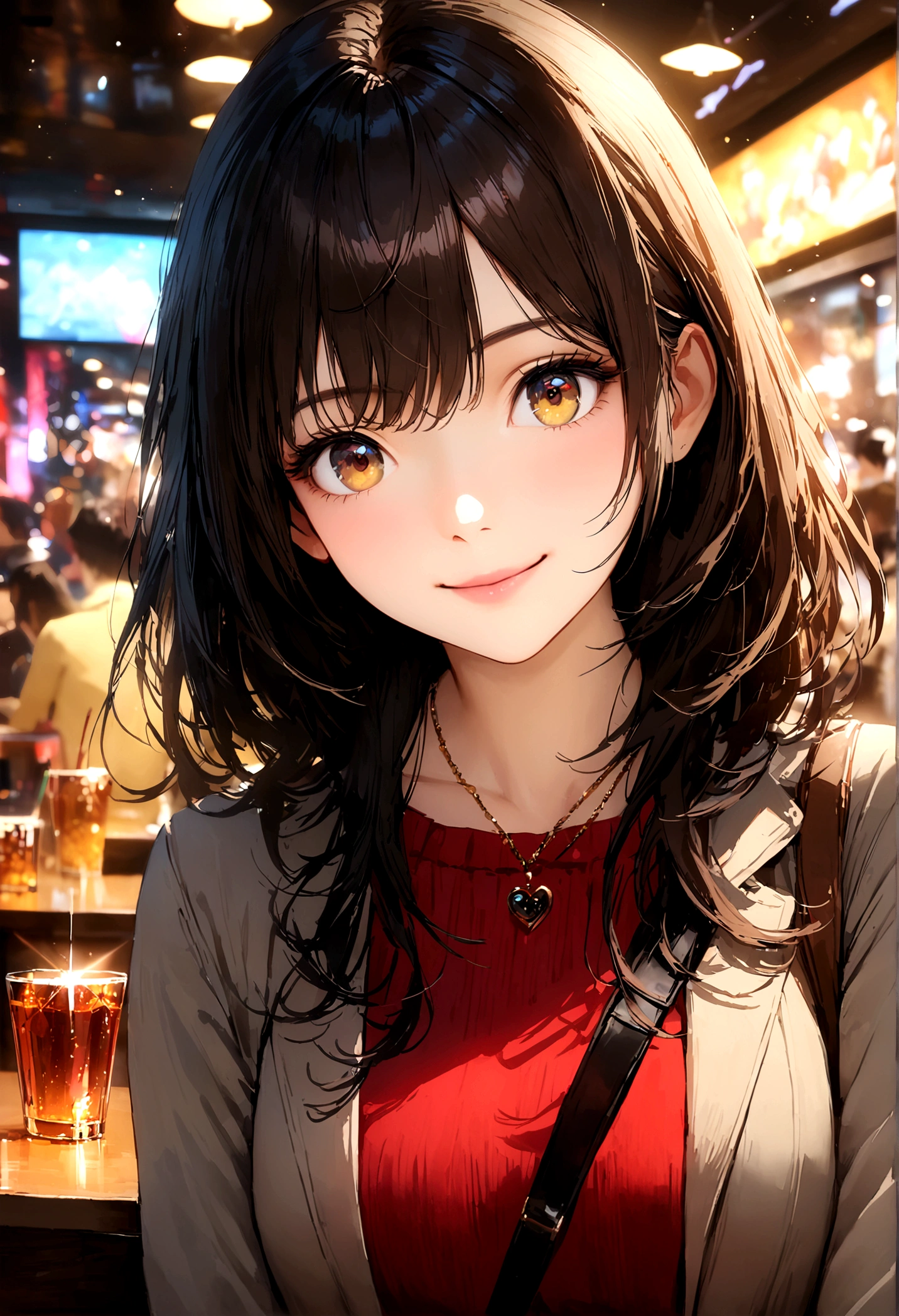 Shinjuku, Cute casual clothes,On a date,Blur the background,high school girl,smile,Glitter effect,Highest quality, 4K, 8K, High resolution, masterpiece:1.2, Very detailed, Realistic:1.37, High resolution, 超High resolution, Ultra-fine painting, Sharp focus, Physically Based Rendering, Very detailedな説明, Professional, Vibrant colors