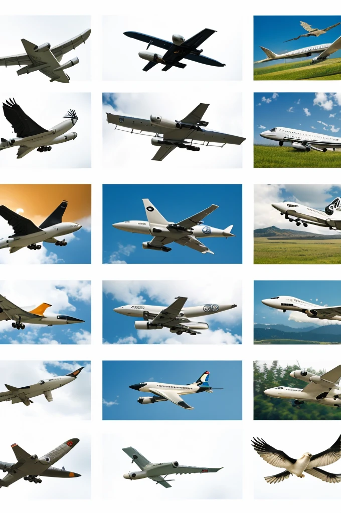 create an image where the four plane compositions are applied, such as birds of different species as a logo, but in combinations in a single image. You can use other species of animals if you want..