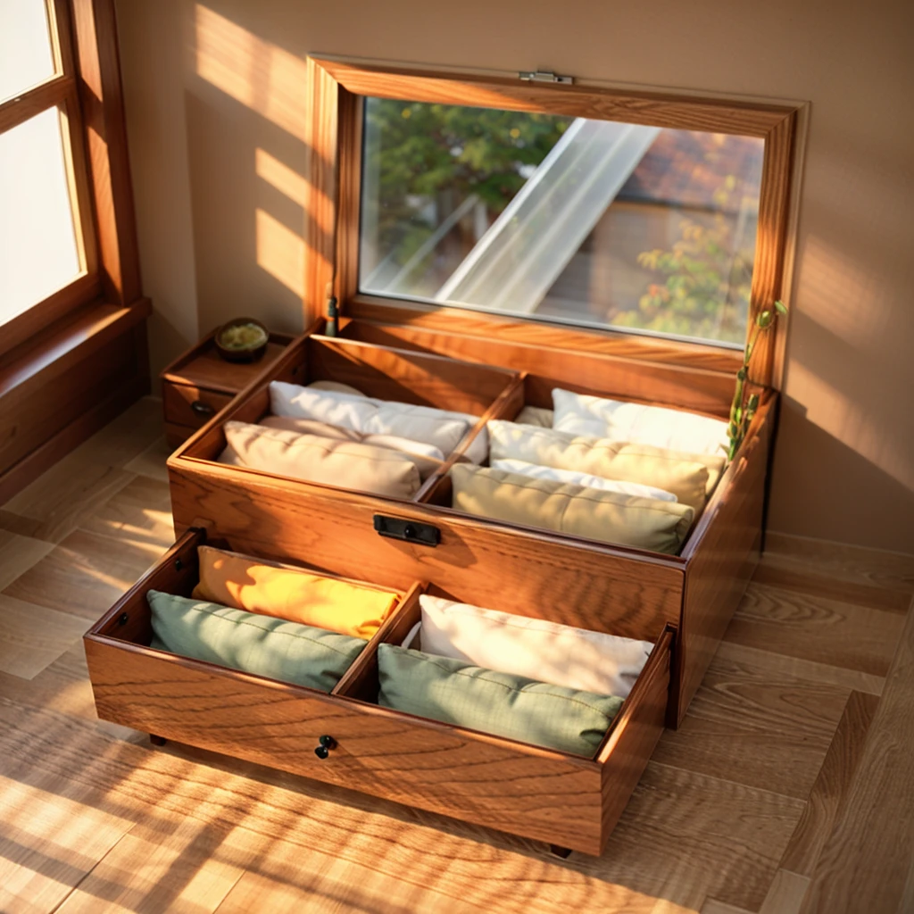 In this cozy room,A ray of sunlight shone on the table through the half-drawn curtains,Let the wood grain on the watch storage case shine with a faint sheen。There is a calm and serene atmosphere in the surrounding air。Several still lifes hang on the walls of the room,It adds a touch of elegance to the space。And on the other side of the room,A half-open window lets the breeze blow in,The pages on the small desk by the window flipped in the wind,This quiet scene gives a sense of tranquility and comfort。